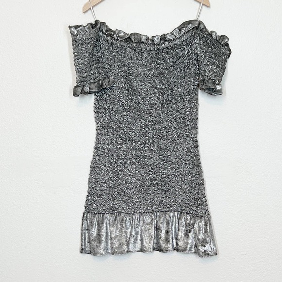 NWT Petersyn X Revolve Benson Smocked Mini Dress Steel Silver Small - Picture 10 of 12